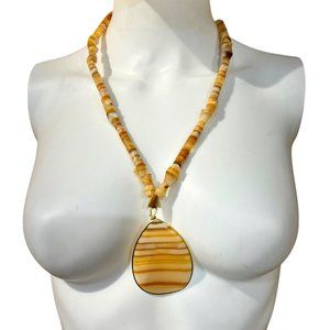 Vintage Honey Quartz Pendant with Mexican Onyx Necklace